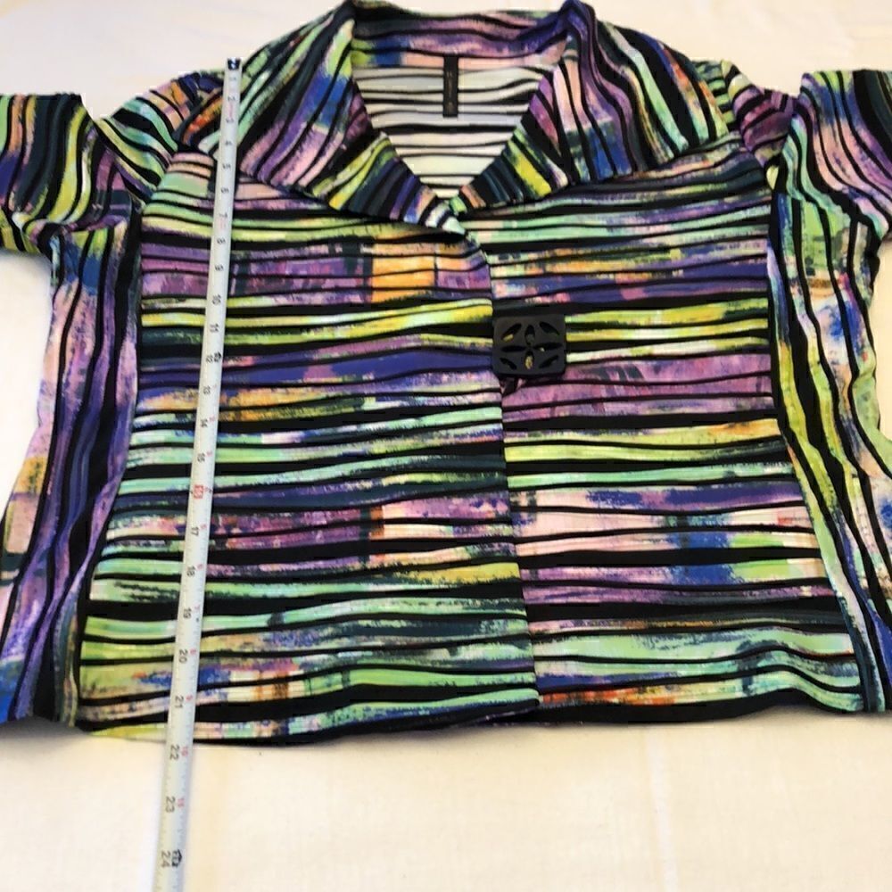 IC by Connie K womens blazer stripe black green pink size M - Picture 10 of 14